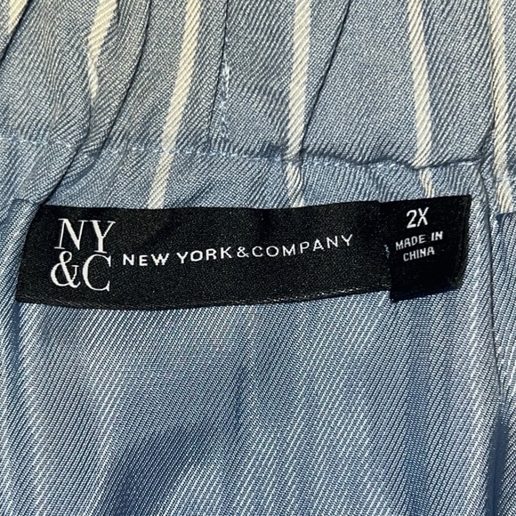 NY&C Skirt Plus 2X Blue White Vertical Stripe Front Slit Ruched Waist Midi NEW - Picture 12 of 13